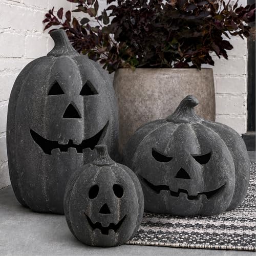 Black Handmade Terracotta Jack O’ Lantern Pumpkin - Small Halloween Decor