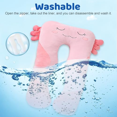 Pink Axolotl U-Shaped Plush Body Pillow for Kids - Soft Large Sleeping Cushion