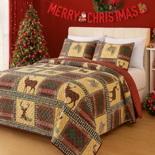BOV Christmas Gingerbread Quilt Set King – Holiday Bedding with Festive Design