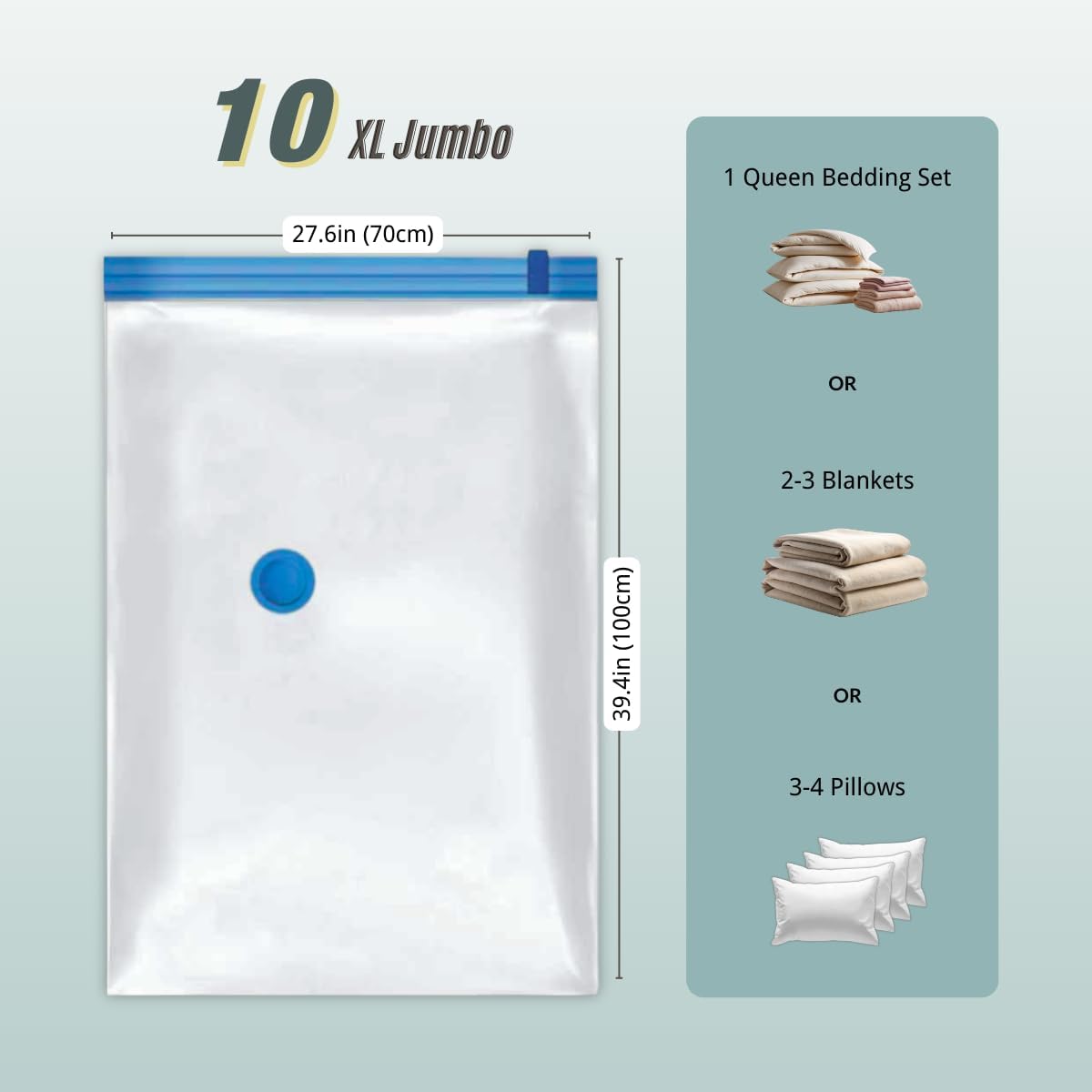 Skiennix 10 XL Jumbo Vacuum Storage Bags - Extra Large Compression Space Saver for Bedding & Clothing