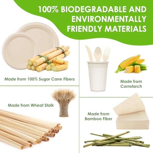 Disposable Paper Plate Set - Compostable Eco-Friendly Dinnerware for Parties & Camping - Brown, 400PCS