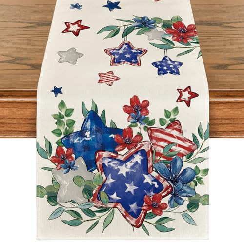 Artoid Mode 13" x 48" Eucalyptus Stars Patriotic Table Runner Beige