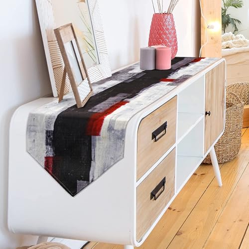 ZCHOMI 13x72 Black and White Table Runner - Modern Abstract Art Decorative Kitchen Dining