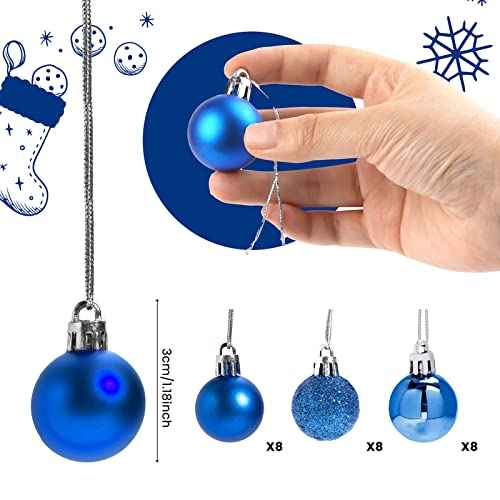 GOOTRADES Set of 24 Mini Shatterproof Christmas Balls Tree Ornaments Party Decoration, 3cm/1.1'' (Blue)
