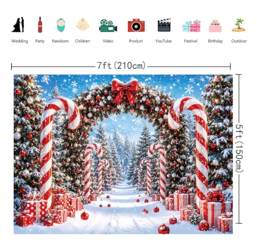 Cumia Christmas Candy Cane Backdrop 7x5ft for Photography – 7x5FT