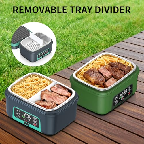 Electric Heated Lunch Box 1.5L Portable Food Warmer with Removable Divider - Lake Green