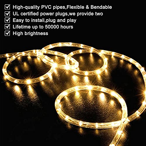 LED Rope Lights Outdoor Waterproof 50FT Warm White Connectable & Cuttable