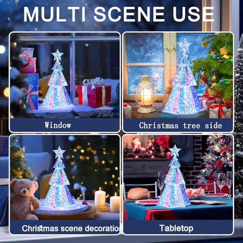 Holographic 15-Inch LED Christmas Tree Desktop Decor Iridescent Gift Box