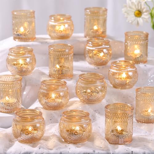 48Pcs Gold Votive Candle Holders Set - Glass Candle Holders for Weddings & Home Decor - Variation: Gold / 48 PCS
