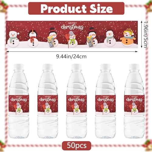 Christmas Snowman Water Bottle Labels, 48pcs Red Adhesive Party Stickers
