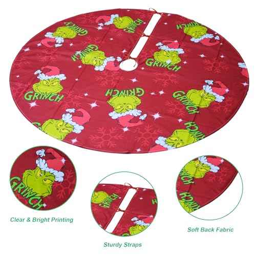 Christmas Tree Skirt 48 Inch,Large Red & Green Merry Christmas Tree Skirt Collar,Soft Farmhouse Xmas Holiday Decoration