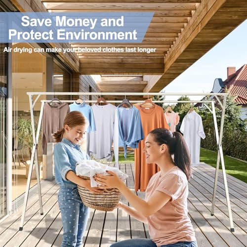 MRCTVG 79in Premium Stainless Steel Foldable Clothes Drying Rack - Adjustable Indoor Outdoor Laundry Organizer