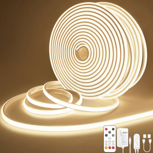 Lamomo COB LED Strip Lights 65.6ft Rope Light with Remote, Natural White
