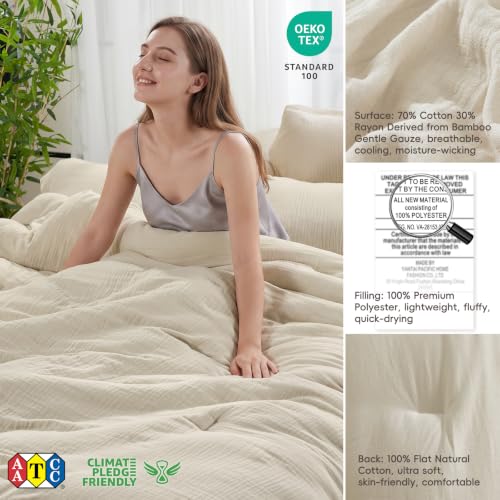 King Size Linen Cooling Muslin Comforter Set - Ultra-Soft Breathable Bedding