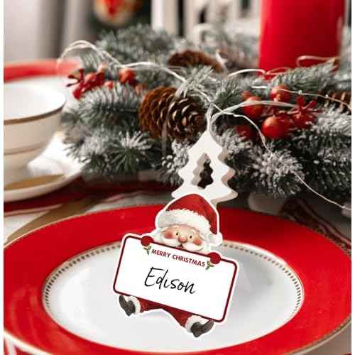50pcs Christmas Place Cards for Table Setting Santa Claus Table Name Cards for Holiday Party Buffet Dinner Tented Foldable (Santa Claus)