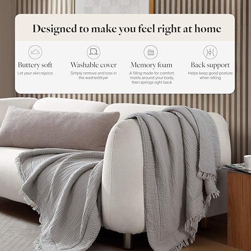 Lumbar Support Pillow - Memory Foam Body Cushion, Washable Cover, Biscotti 14x36