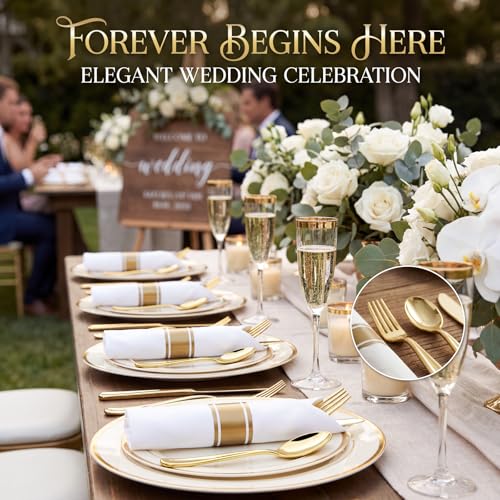 Liacere Gold Classic Disposable Silverware & Napkin Set 400pcs Party Pack