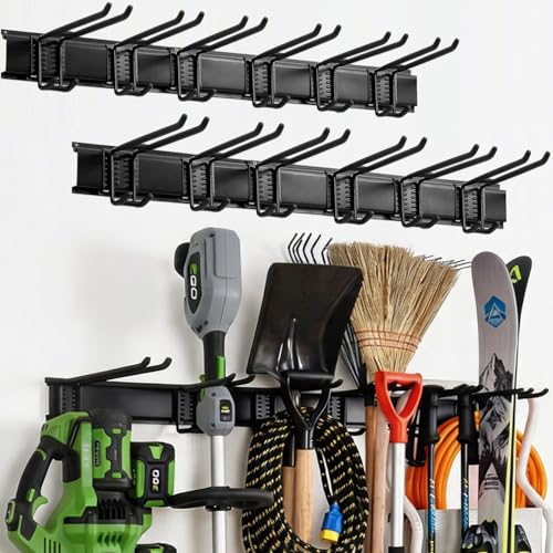 Heavy Duty Wall Mount Garden Tool Organizer 96 Inch Black - Garage Storage