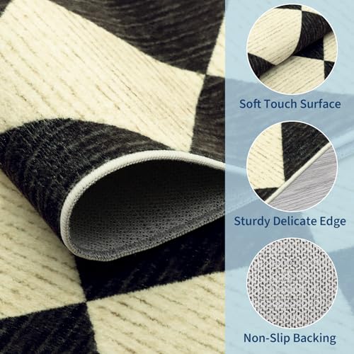 GarveeHome 8x10 Dark Coffee Checkered Washable Area Rug for Living Room