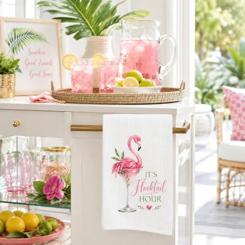 LALAWELL Flamingo Kitchen Towels - Pink Flamingo Decor for Summer & Parties