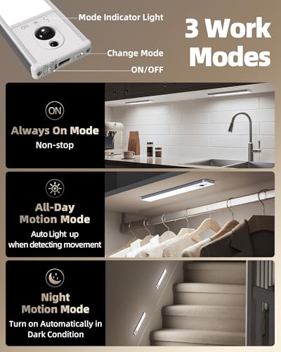 Under Cabinet LED Lighting 5-Pack with Motion Sensor Dimmable Timer Remote Cool White