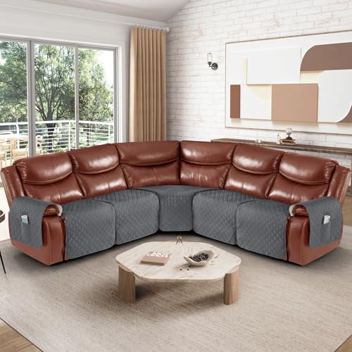 Ruaozz Waterproof 5-Piece Recliner Sectional Sofa Cover - Dark Grey, L Shape