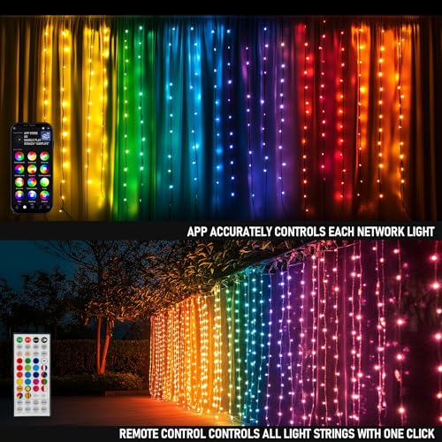 Dazzle Bright RGB LED Curtain String Lights with Remote & App Control Waterproof Christmas Fairy Lights for Bedroom & Holiday Decor