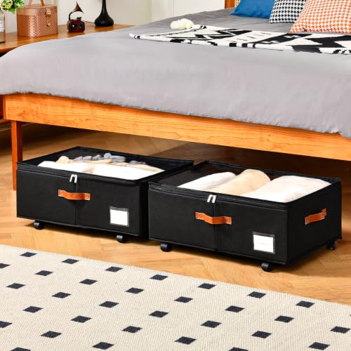 10 inch Height Under Bed Storage with Wheels 2 Pack, Underbed