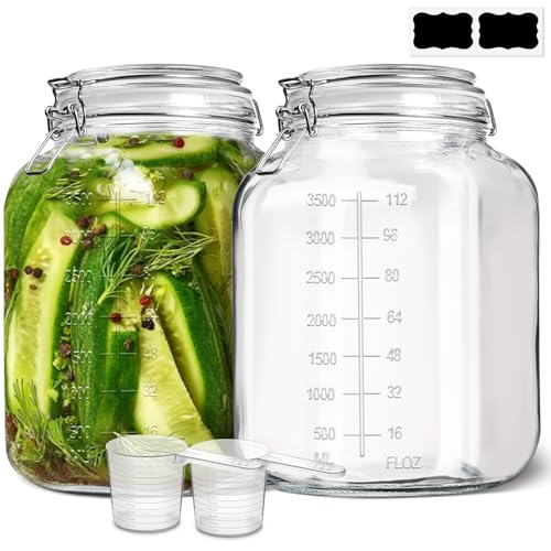 Large Glass Jars with Airtight Lid - 1.1 Gallon, Wide Mouth, 2 Pack