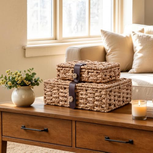 JARLINK Water Hyacinth Wicker Decorative Storage Box Small & Large