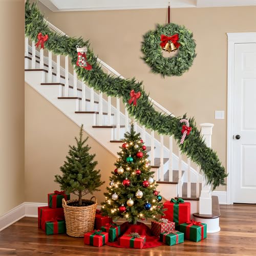 Escrio 9 FT Christmas Cedar Garland - Realistic Artificial Winter Greenery for Indoor & Outdoor Decor, Model 1