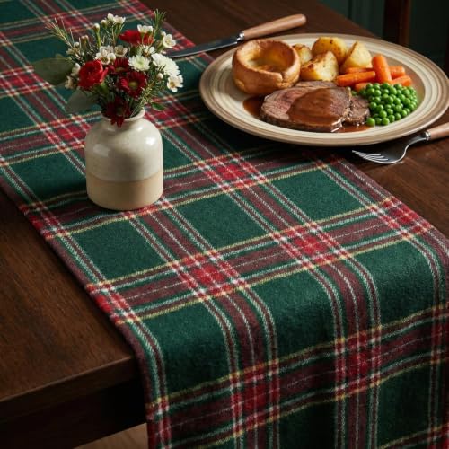 Artoid Mode 13x90 Inch Green Red Farmhouse Plaid Christmas Table Runner