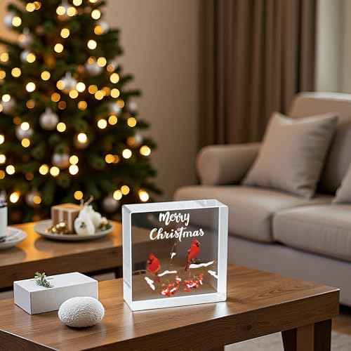 Christmas Table Decorations Christmas Decor Indoor Home Room Cardinals Office Bathroom Acrylic Sign Rustic Shelf Desk Decor Season Sign House Warming Gifts 4.5 x 4.5 Inch