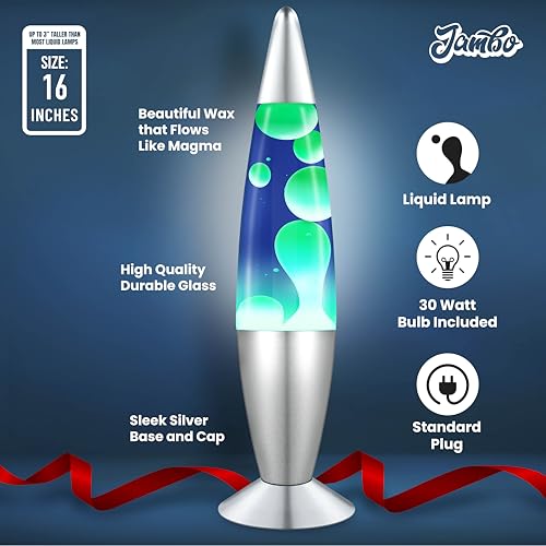 16-Inch Liquid Motion Night Light Lamp - Blue Liquid with Yellow Wax, Silver Base, Relaxing Home Decor