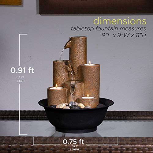 Indoor Tiered Water Fountain with Candle Holders - Brown, 11"
