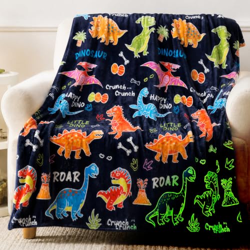 Blue Dinosaur Glow-in-The-Dark Throw Blanket 50x60 Inches for Kids & Teens