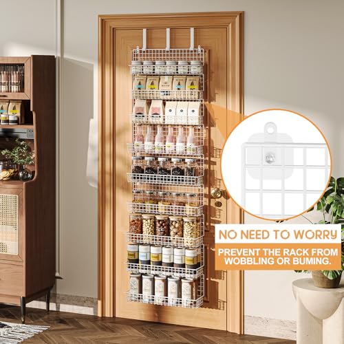 9-Tier Spice Rack Organizer with Door Hook Wall Mount Extra Large Capacity - White Variation