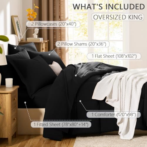 CozyLux Oversized King Comforter Set Black - 7-Piece Bed in a Bag