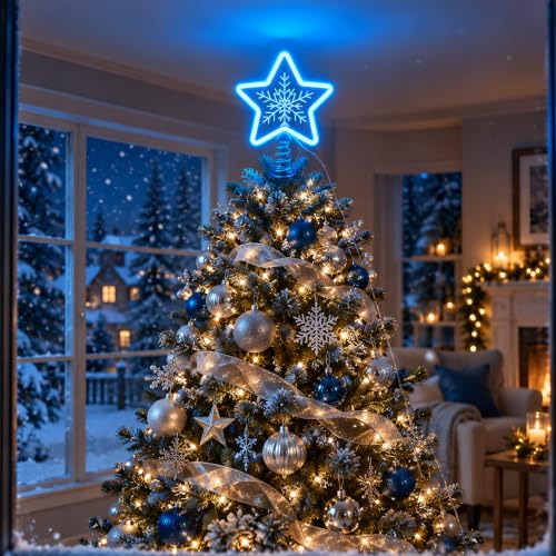 Zontruxe Christmas Star Tree Topper with LED Lights - Blue, USB or Battery Powered