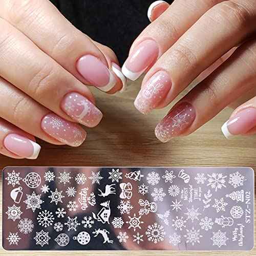6Pcs Christmas Nail Stamping Plates Winter Snowflake Snowman Nail Stamper Template Kit Xmas Christmas Tree Elk Design Nail Decorations Supplies
