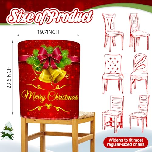 Buryeah Red Bell Christmas Chair Back Covers 6-Pack - Removable & Washable Holiday Slipcovers for Dining Chairs, 23.6 x 19.7 inches