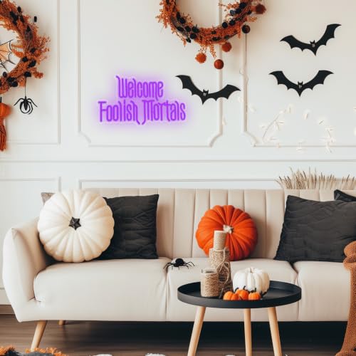 Welcome Foolish Mortals Neon Sign, Halloween Light Spooky Gothic