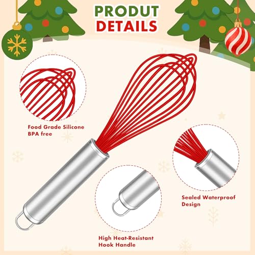 24PCS Christmas Red Silicone Whisks Gift Set with Greeting Cards & Ribbons - 10 Inch