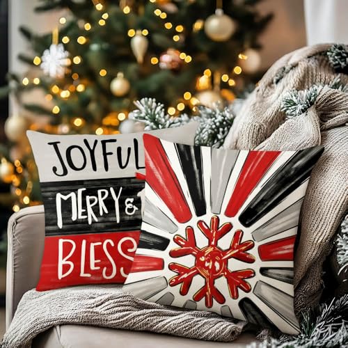 Christmas Tree Red & Black 18" x 18" Throw Pillow Covers Set of 4 – Santa Merry Xmas Decor