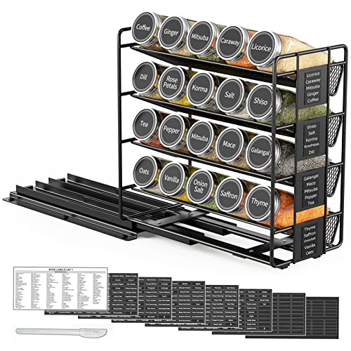 SpaceAid Pull Out Spice Rack Organizer with 20 Jars - Left Facing, Heavy Duty Kitchen Cabinet Storage