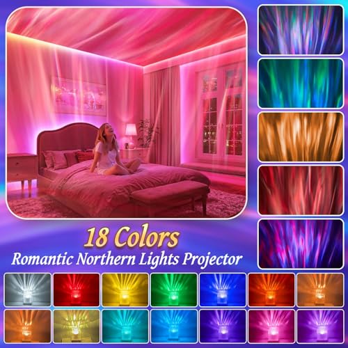 Blue Northern Lights Projector Night Light with White Noise & Bluetooth Speaker - 4-in-1 Crystal Lamp for Bedroom & Kids Gifts