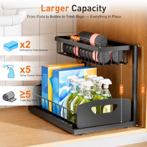 Under Kitchen Sink Organizer, Metal Pull Out Bathroom Organizers and