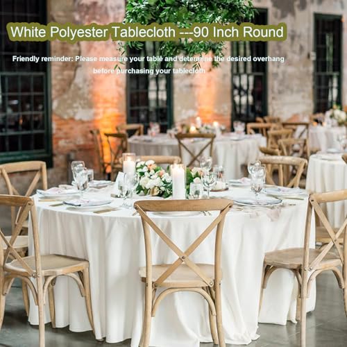 Yemosa 10 Pack White 90 Inch Round Polyester Tablecloths - Stain & Wrinkle Resistant