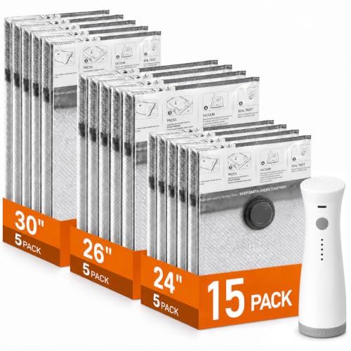 Vacuum Storage Bags with Pump 15-Piece Combo Set - Space Saver Travel Packing Cubes for Clothes & Bedding