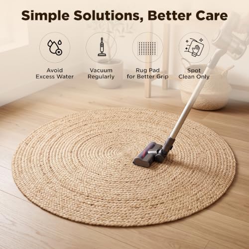 Natural Jute Braided Round Area Rug - 5 Feet Farmhouse Woven Rug